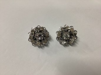 Signed Sarah Coventry Rhinestone Clip Earrings