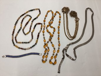 Vintage Costume Jewelry Incl. Slide Belt Necklace, Double Brooch