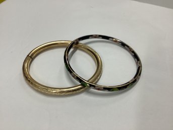 Cloisonne & Etched Gold Tone Bracelets