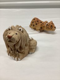 Artesania Rinconada Leopard & Lion Signed Stone Carved Animals