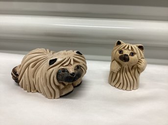 Pair Of Signed Artesania Rinconada Stone Carved Cats