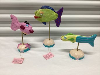 Signed Judie Bomberger Fish Art Resin Sculptures