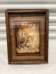 1976 Dennis Curry Owls Print On Glass By Lucid Lines