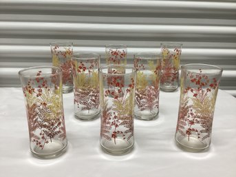 Set Of 8 Groovy Red To Yellow Fern Leaf Vintage Tumblers