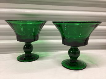 Stunning Pair Of Emerald Green Pedestal Compotes
