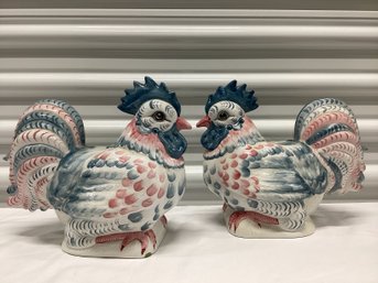 Pair Of Made In Italy Colorful Roosters