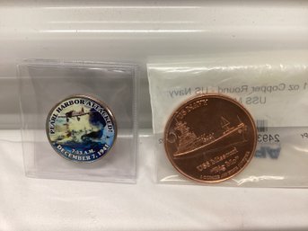 1oz Copper Coin & Pearl Harbor Half Dollar