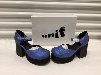 New In The Box Unif Stace Platform In Blue Glitter