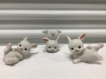 Vintage Homco Trio Of Tumbling White Rabbits