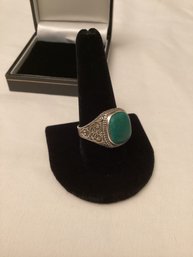 Mid Century Soviet Russian 875 Silver & Malachite Ring With Makers Mark