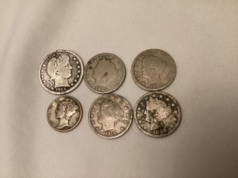 Silver Mercury Dime, Barber Quarter & Liberty Head Nickels