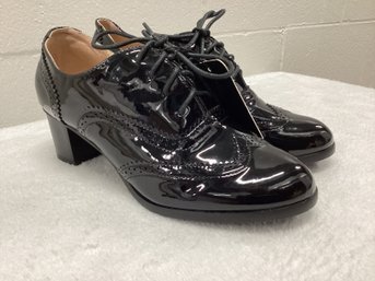 New With Tags Odema Black Patent Wingtip Heels