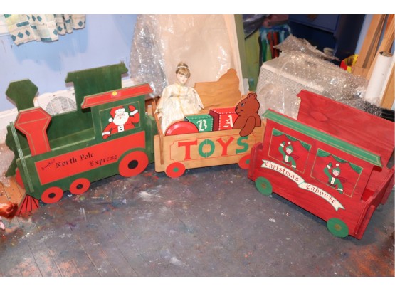 Large Handcrafted Wooden Christmas Train Toy Storage Bins