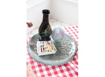 Bridget Serving Plate With Japanese Vase And Handblown ArtGlass Egg