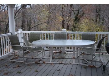 Aluminum Oval Patio Table With Glass Center And 6 Chairs