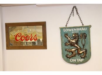 Lot Of 2 Vintage Decorative Beer Signs Coors & Lowenbrau