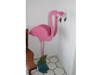 Pair Wooden Pink Flamingos 48' Tall