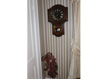 Vintage Colonial Wall Clock & Leather Puppets