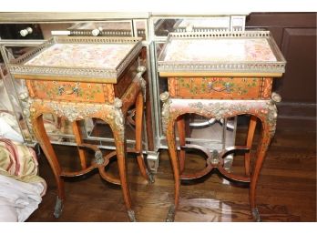Pair Of Armor Lux Style  Porcelain Top Tray End Tables