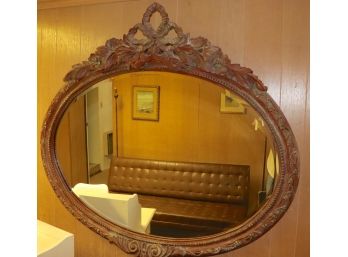 Oval Wall Mirror With Carved Decorative Wood Ribbon Design