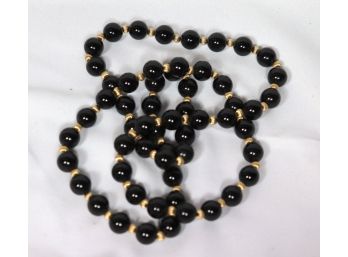 Woman's Black Onyx & Gold Beads Necklace