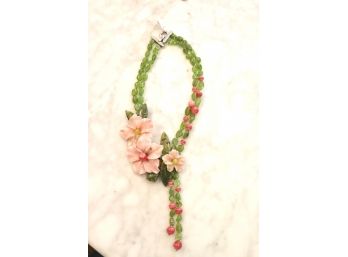 Beautiful Green And Pink Floral Necklace