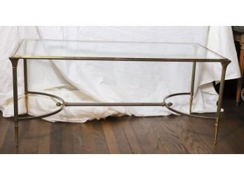 Vintage Brass Metal And Glass Coffee Table