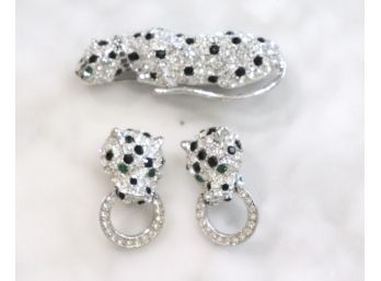 Jaguar Pin And Clip-on Earrings