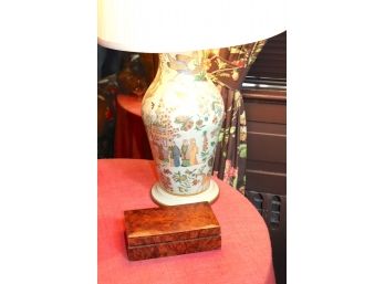 Asian Style Lamp And Burl Wood Box