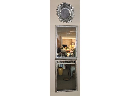 Pair Of Decorative Gold/Silver Shabby Chic Finished Wood Wall Mirrors By Uttermost & Decorative Wall Sunflower