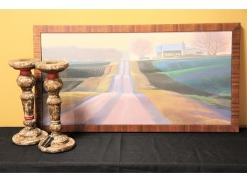 Spring Morning Wall Art In A Wood Grain Style Frame Includes Decorative Turned Wood Pillars By Creative Co-Op