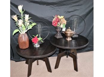 Hammary Furniture Planked Wood Style Tables Adjustable Height Rustic Look With Metal Hurricane Candle Rings