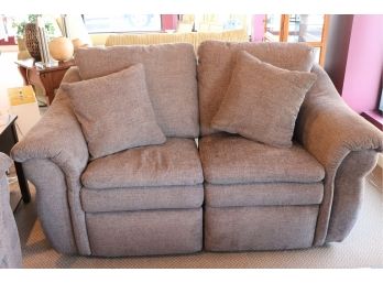 New Lazy Boy Motion Upholstery Reclining Loveseat With Back Cushion & Pillows