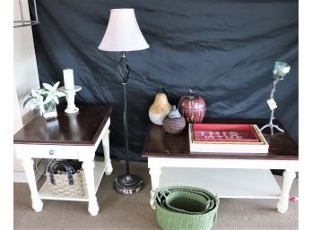 Farm Style Living Room Tables Includes Decorative Baskets & Table Trays Metal Branch Candle Holder