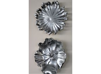 Pair Of Decorative Silver Finished Floral Wall Decor