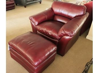 Lazy Boy All Leather Burgundy Stationary Accent Chair With Matching Ottoman