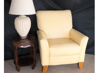 Cream Colored Lazy Boy Riley Motorized Leg Reclining Chair - Leather Seated Surface Includes End Table & L