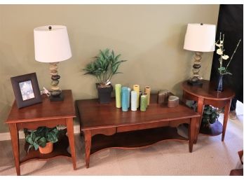 Kincaid 100 Solid Wood Living Room Table Set With Accessories, Lamps & Set Of Bud Vases