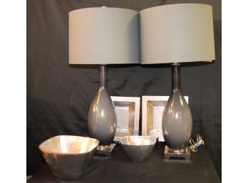 Beautiful Vallo Style Table Lamps Includes Square Metal Bowls & Plates By Todd Oldham