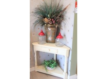 Laura Ashley Corner Table In A Farm Style Finish With Decorative Accessories Jars & Vase