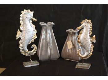 Decorative Florina Vases By Uttermost & Metal Seahorse Art