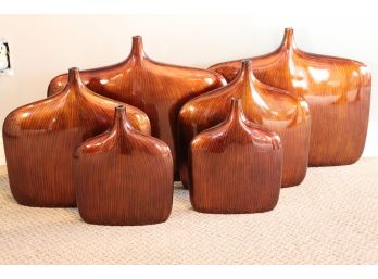 Collection Of Sleek Copper Bronze Finished LP Brown Resin Shoulder Vases