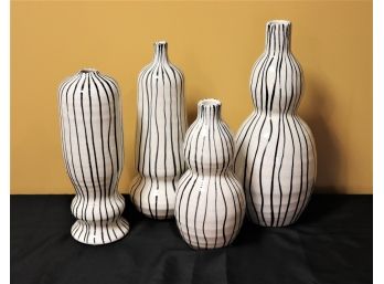 Set Of 4 Decorative Ceramic Bottle Vases With A Crackle Finish, Nice Set Assorted Sizes
