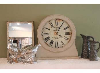 Decorative Mantle Clock Dupont & Allardet 534 Blvd Pasteur Paris, Decorative Birds, Maisey Pitchers & Mirror