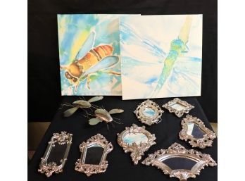 Fun Insect Wall Decor With Handmade Art Metal Insects & Antique Like Style Finished Mirrored Frames