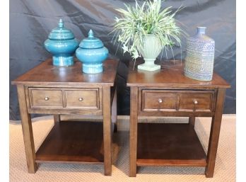 Pair Of Wood Nightstands Includes Decorative Jars & Canisters