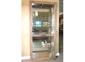 Howard Miller Curio Display Cabinet With A Farmhouse Wood Grain Finish Glass Shelves & Light