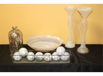 Decorative Collection Includes Large Anya Blown Art Glass Bowl, Decorative Bottle & Tray