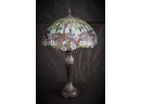 Pretty Tiffany Style Slag Glass Lamp With Beautiful Bright Colors & Floral Detail