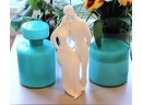 Pretty Large Case Glass Jars And Royal Doulton Lovers Figurine & Pretty Faux Flowers